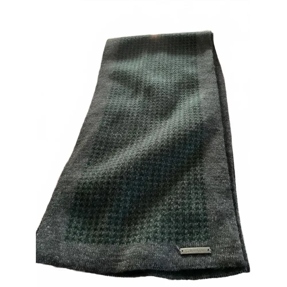 Calvin Klein Gray Green Patterned Wool Blend Scarf